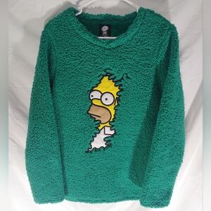 Primark Embroidered Homer In The Bushes Green Deep Pyle Fuzzy Sweatshirt Men's S